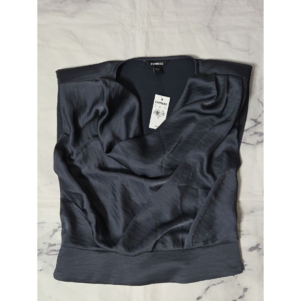 Express Charcoal Gray Satin Cowl Neck Sleevless Top